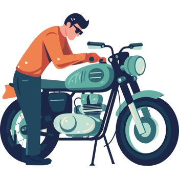 A man is fixing a motorcycle on a black background png