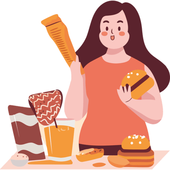 A woman holding a hamburger and a drink png