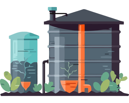 An illustration of a water tank with plants and water png