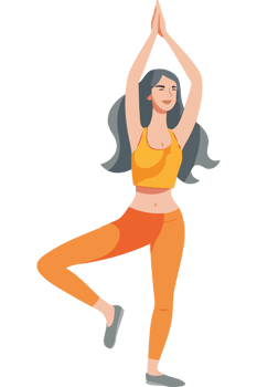 A woman is doing yoga in an orange outfit png