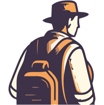 A man with a backpack and hat png