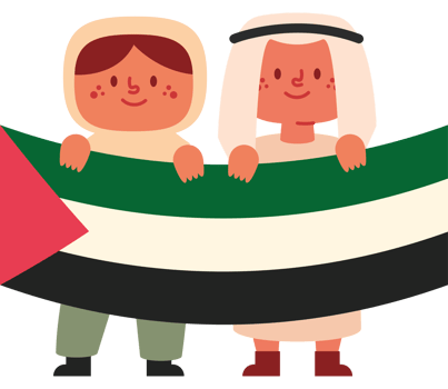 Two children holding a flag of palestine png