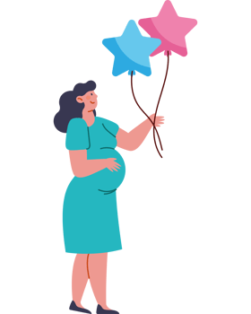 Pregnant woman holding balloons png