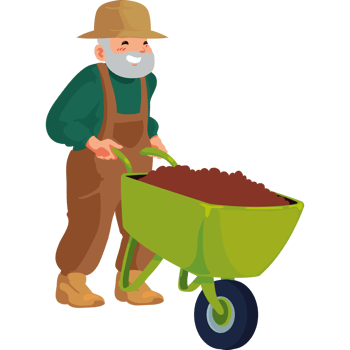 An old man with a wheelbarrow full of dirt png