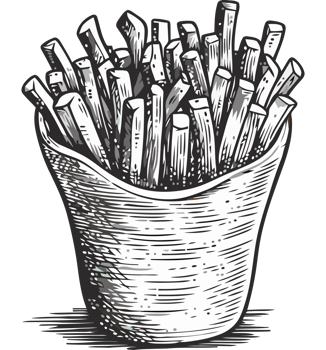 French fries in a bowl sketch illustration png