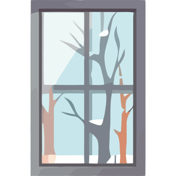 Winter window with snow and trees png