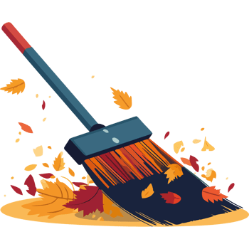 A broom and leaves on the ground png