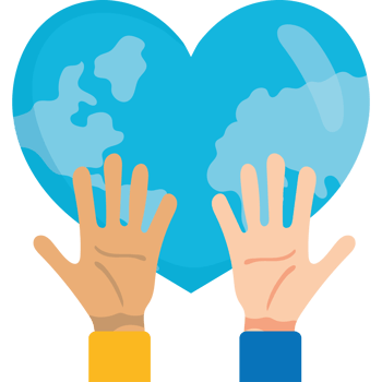 Two hands holding a globe in the shape of a heart png