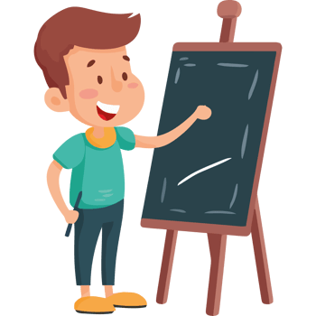 A boy is standing in front of a blackboard png
