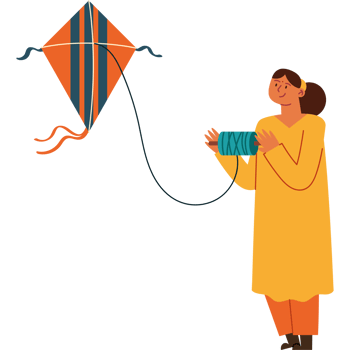 A woman is holding a string and a kite png