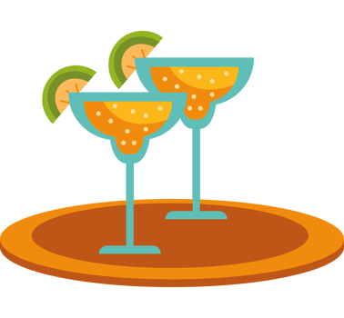 Two drinks on a tray with orange slices png