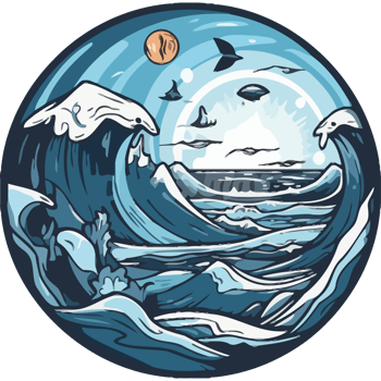 A circular design with waves and birds png