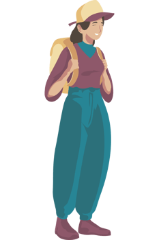 A cartoon woman with a backpack png