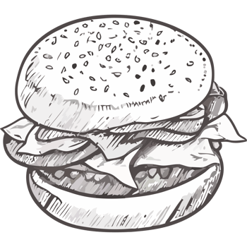 A drawing of a hamburger on a black background png