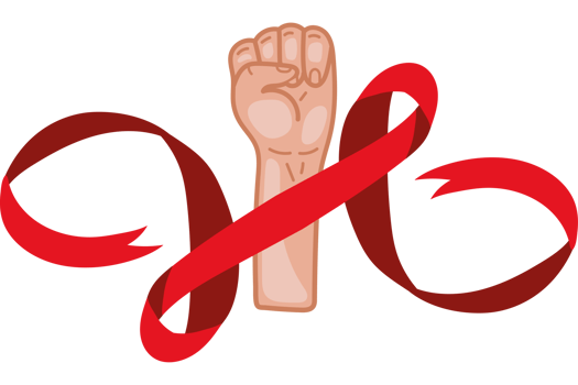A fist with a red ribbon around it png