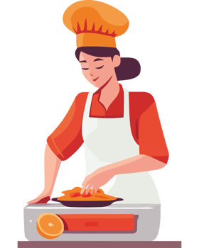A woman in an apron is cooking food png