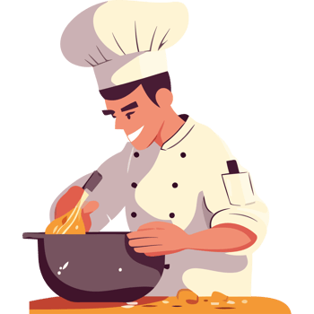 Chef cooking pasta in a pot png