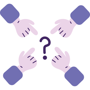 Four hands pointing to a question mark png