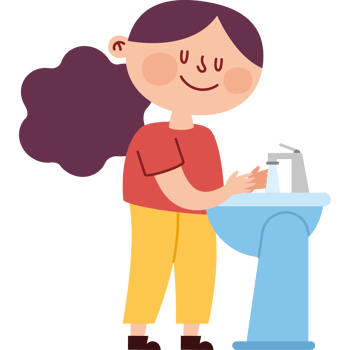 A girl is washing her hands in the sink png