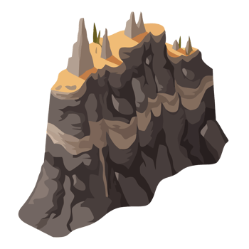 A rock formation with a mountain on top png