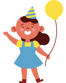 A girl in a party hat holding a balloon png