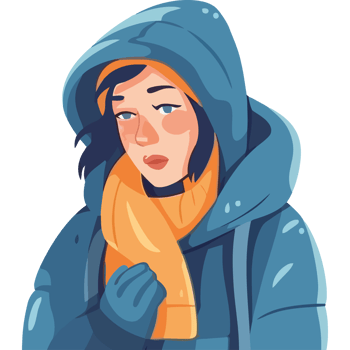 A woman in a blue jacket and orange scarf png
