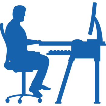 A silhouette of a person sitting at a computer desk png