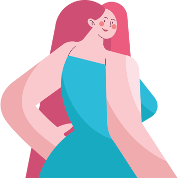 A cartoon woman with pink hair and a blue dress png