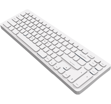 A white computer keyboard is shown on a black background png