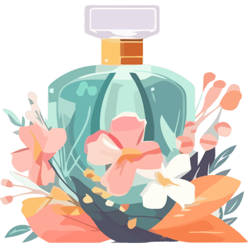 A perfume bottle with flowers and leaves png