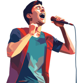 A man singing into a microphone png