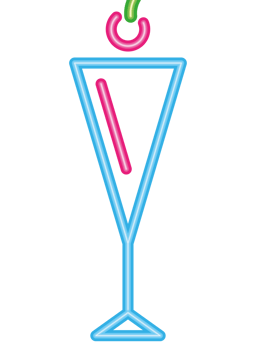 A neon sign with a cocktail glass and cherry png