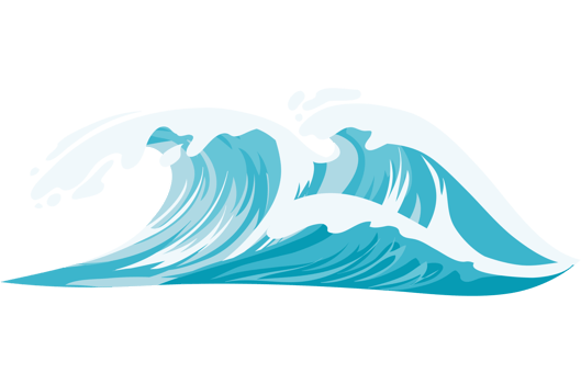 A wave crashing into the ocean with a blue background png