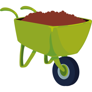 A green wheelbarrow with dirt in it png