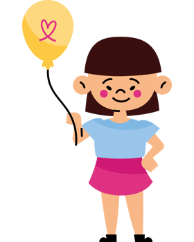 A girl holding a balloon with a heart shape png