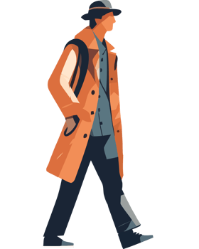 Man in trench coat walking png