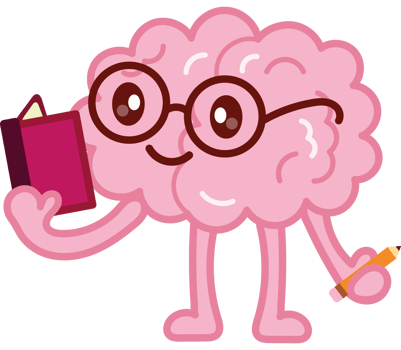 A cartoon brain holding a book and glasses png