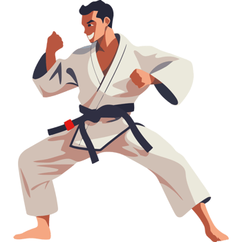 A man in karate gear is doing a kick png