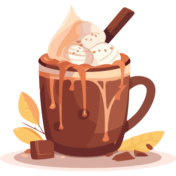 A hot chocolate with whipped cream and marshmallows png