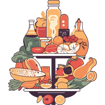 A plate full of food with various fruits and vegetables png