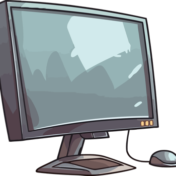 A cartoon computer monitor with a mouse and keyboard png
