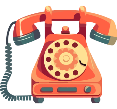 An orange telephone with a dial and a cord png