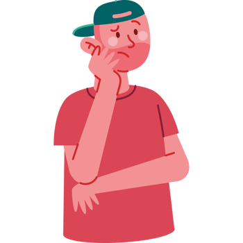 A man in a red shirt and cap is thinking png