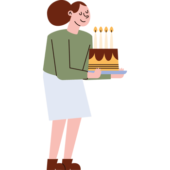 A woman holding a cake with candles on it png