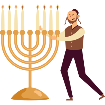 A man holding a candle next to a menorah png