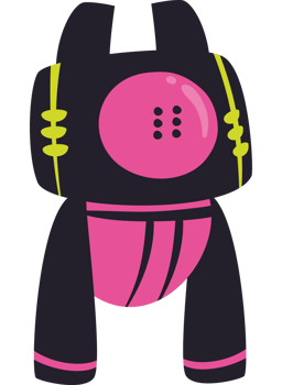A pink and black robot with a yellow head png