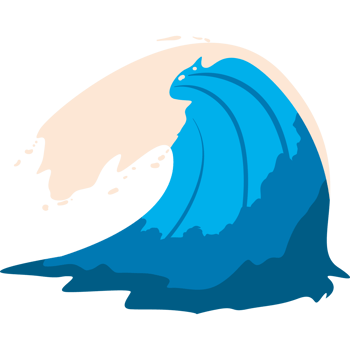A cartoon wave with a blue dragon on top png