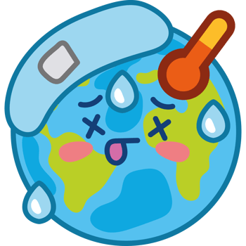 A cartoon earth with a thermometer and a smile png
