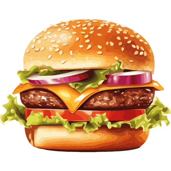 A hamburger with cheese, onions and lettuce png