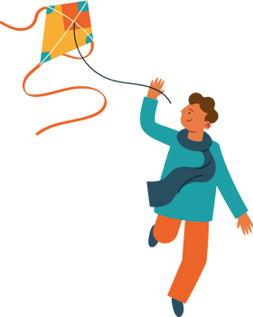 A boy is flying a kite in the air png
